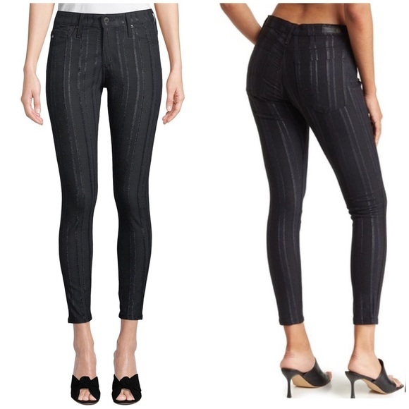 NWT AG Adriano Goldschmied Farrah Skinny Ankle Metallic Stripe Jeans HR 28 - Picture 2 of 15